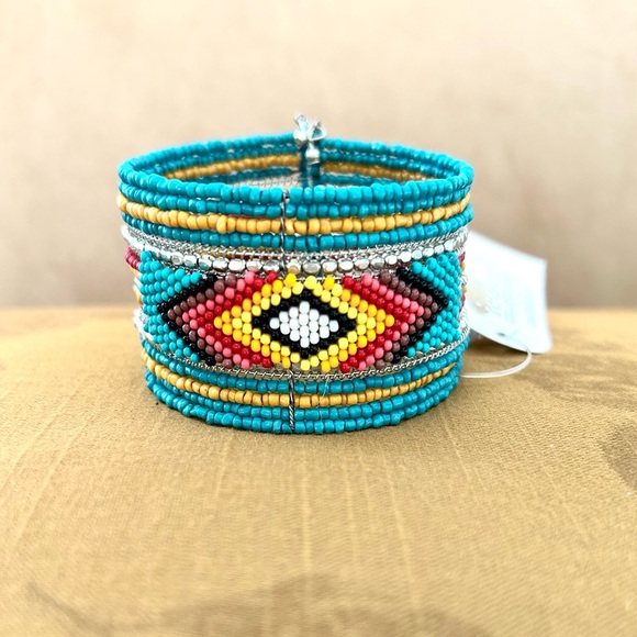 Southwestern Inspired Seed Bead Turquoise Multicolored Cuff Bracelet- Brand New - Picture 1 of 11
